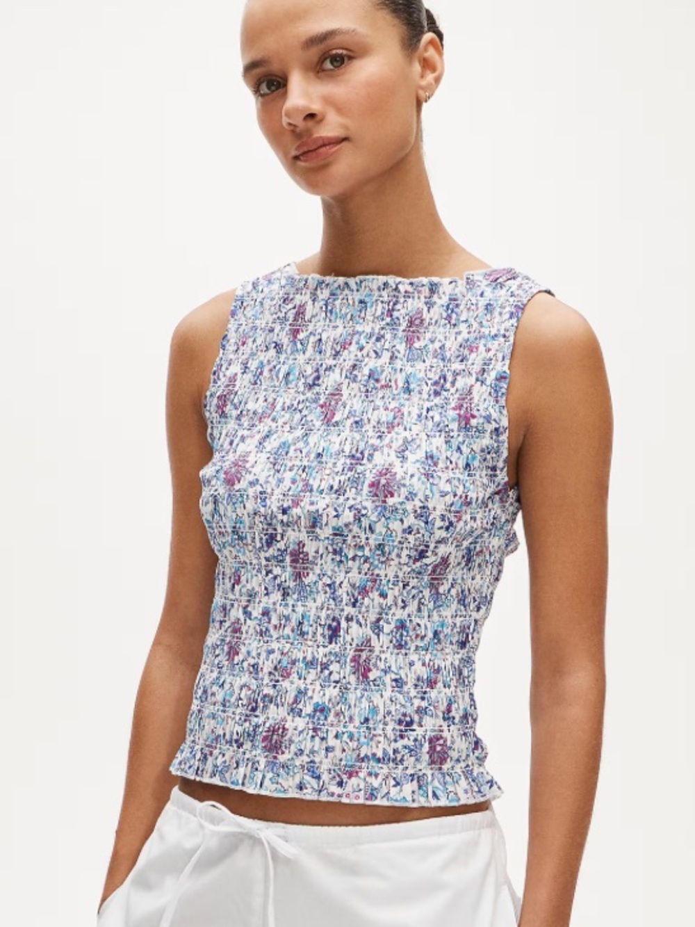 J crew Smocked shell tank top in floral-print cotton